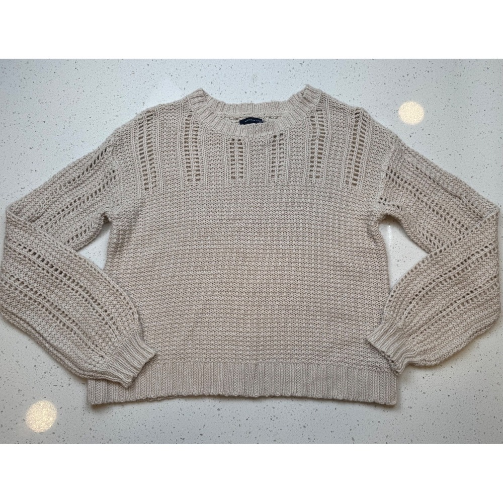American‎ Eagle Sweater Womens XS Beige Excellent Pointelle Knit Coastal Casual
